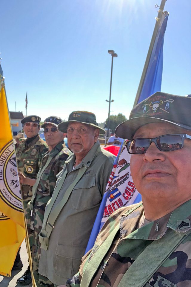 The Southern Ute Drum Vets march in Gallup Ceremonial Parade