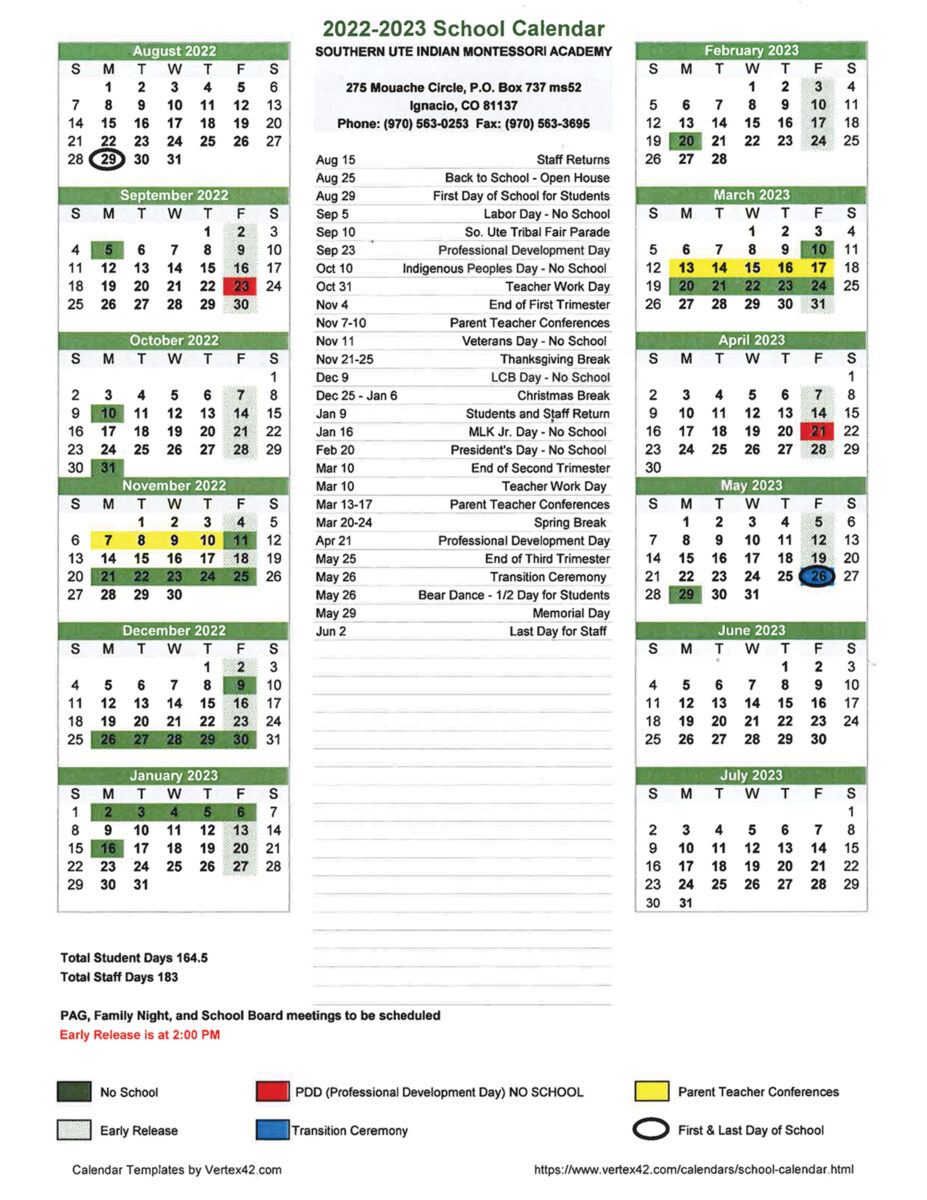 Ignacio School District / SUIMA School Calendars The Southern Ute Drum